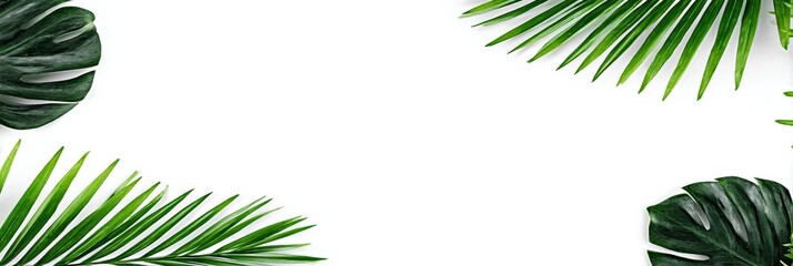 Tropical Leaf Frame White Background - Summer, vacation, paradise, nature, relaxation. A vibrant symbolizing tranquility, escape, and tropical beauty