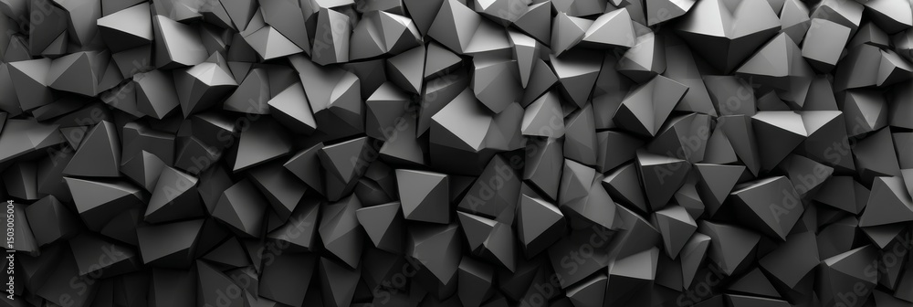 Poster 3d abstract dark grey triangular geometry model - abstract 3d of dark grey triangles, symbolizing co