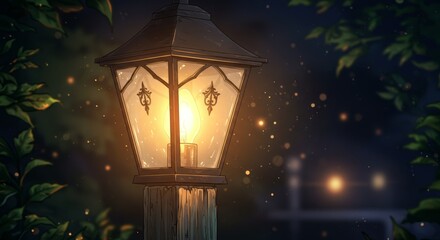 Enchanting vintage lantern casting a warm glow in a twilight setting