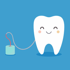 Cute Tooth and Dental Floss with Smile – Cartoon Dental Illustration