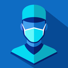 Blue Surgical Mask Icon with 3D Effect – Flat Healthcare Protection Design
