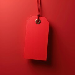 A minimalist red price tag hanging against a matching background, perfect for retail promotions, branding, or product labeling.
