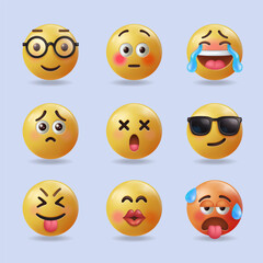 Fototapeta premium 3d vector emoticon, hot nerd cool shy wow smile kiss laugh, icon and symbol