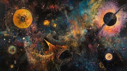Cosmic Abstract Painting of Planets Nebulae and Stars