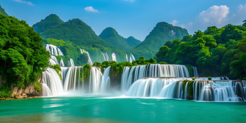 Naklejka premium Ban gioc detian falls scenic landscape travel destination vietnam