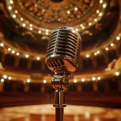 Vintage microphone in grand theater setting