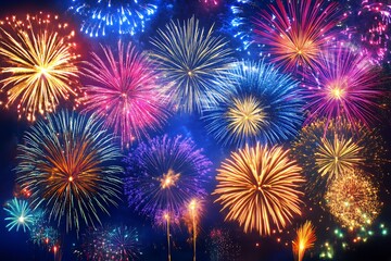 Fototapeta premium Vibrant Fireworks Display Illuminating The Night Sky