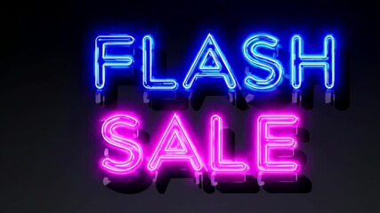 Animated Neon Flash Sale Sign with Glowing Cyan Text on Dark Background for Promotional Advertisement - Powered by Adobe