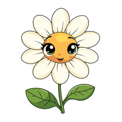 Naklejka premium Cartoon flower with smiling face and green leaves for children's book 