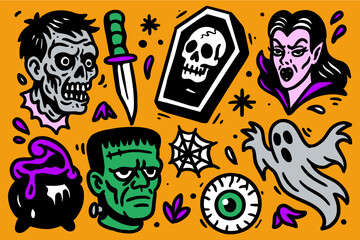 Halloween Ghost Witch Knife Eyeball Frankenstein Skull Spider Poison Zombie