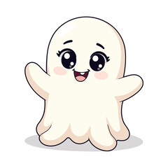 Naklejka premium Illustration cute baby ghost with a happy expression waving hello 