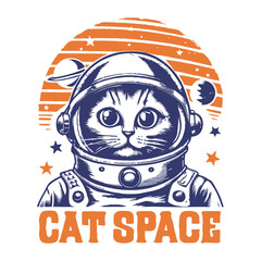 Hand drawn cat astronaut illustration in vintage style © Firdausartwork