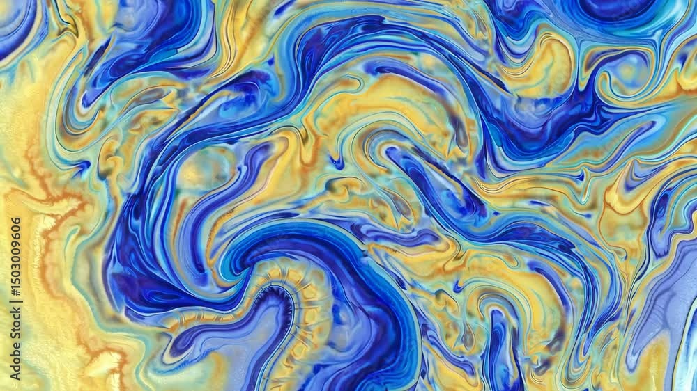 Aufkleber mesmerizing swirl patterns in vivid blue and gold color transition digital art movement