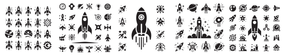 set of vector rocket silhouette icons