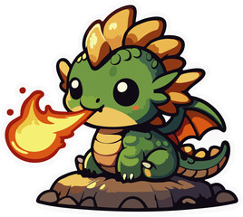Fototapeta premium Adorable Baby Dragon Breathing Fire – Cute Cartoon Fantasy Creature Illustration