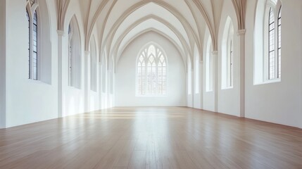 Obraz premium Empty, spacious gothic cathedral interior.