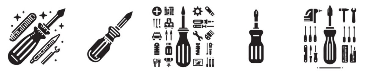 set of vector screwdriver silhouette icons