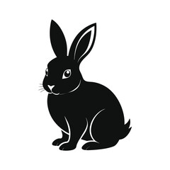 Obraz premium Cute Black Bunny Rabbit Vector Silhouette in Sitting Pose, Ideal for Animal Clipart, Pet Designs, Easter Themes, Wildlife Illustrations, Kids Graphics, Minimal Art, and Cartoon Rabbit Concepts