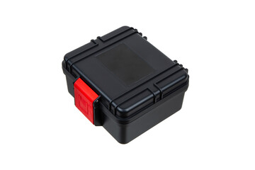 Rugged storage box with red latch