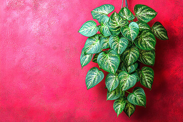 green leaves on red background