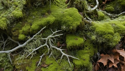 Mossy Rock Texture with Branch