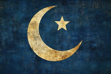 Grunge texture crescent moon and star islamic symbol
