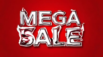 3D Chrome Mega Sale Text with Liquid Metal Effect on Red Background - Powered by Adobe