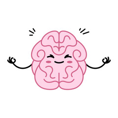 Kawaii brain meditates, peace, calm, concentration cartoon style illustration, vector drawing