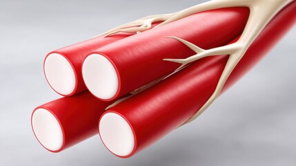 Scientific rendering showing bundled muscle fibers with connected nerves, highlighting structural anatomy relevant to hypertension and circulation.
