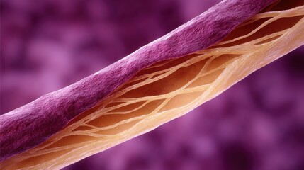 Scientific visualization of a constricted artery depicting the vascular effects of high blood pressure and hypertension-related damage.
