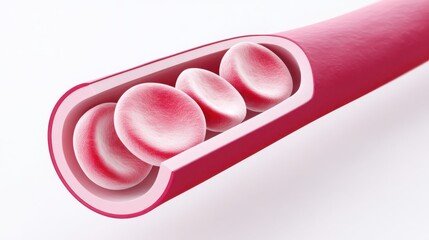 Pathology of Hypertension, Cross-section of a blood vessel showing red blood cells inside.