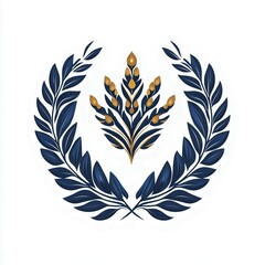 Elegant floral emblem with symmetrical leaves and golden accents. Perfect for branding, awards, or decorative purposes.