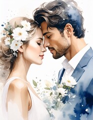 wedding couple watercolour illustration bride and groom love 