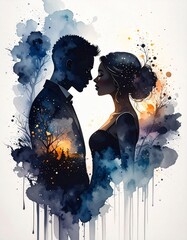 abstract grunge background with woman and man love 