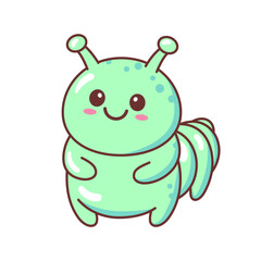 Cute kawaii smiling caterpillar character. Funny kids drawing, vector illustration