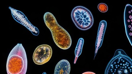 3d rendered illustration of a dna, virus cells in blue, bacteria under microscope, 3d rendered illustration of a bacteria, 3d rendered illustration of a virus - Powered by Adobe