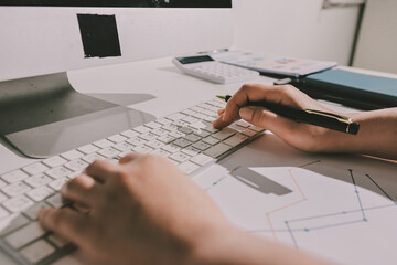 Expert woman asian female people review data number costing managerial account prepare monthly...