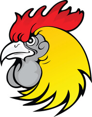 Obraz premium Rooster Head Illustration – Bold and Detailed Vector for Logos, Apparel, and Farm Branding
