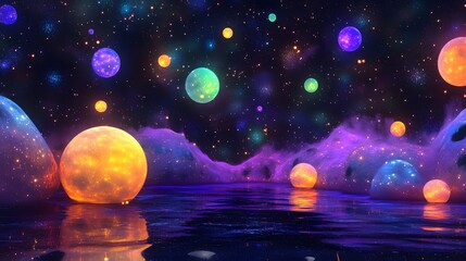 Fototapeta premium Abstract cosmic scene with floating glowing particles