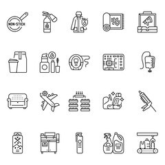 PFAS products black line icons set for digital and print projects.PFAS product