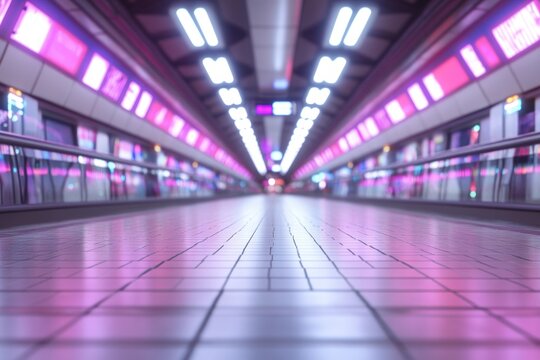 Modern architecture interior with symmetrical design and neon lighting perspective - Powered by Adobe