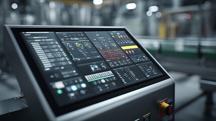 Cool control panel on a big drink bottling machine for easy quality checks.