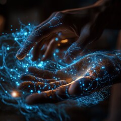 Close-Up of Hands Using Gesture Controls on a Hologram