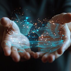 Close-Up of Hands Using Gesture Controls on a Hologram