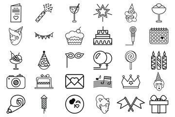 Celebratory party icons collection