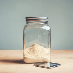 Digital Detox Concept with Phone in a Jar of Sand