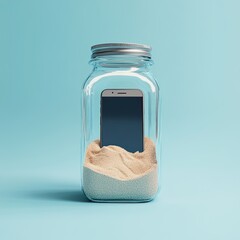 Digital Detox Concept with Phone in a Jar of Sand