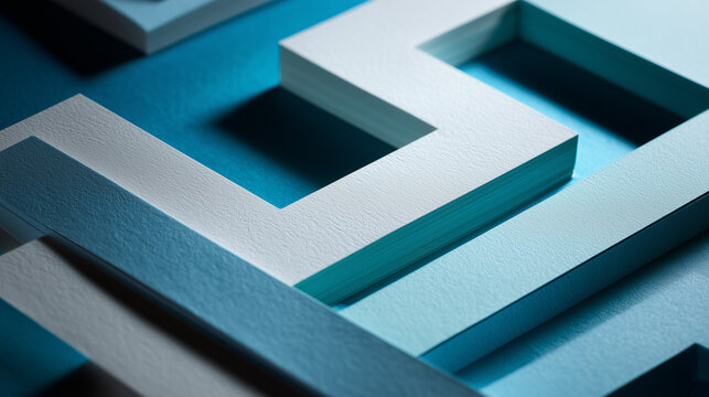 Abstract blue geometric flowchart symbolizing modern corporate efficiency and structured innovation