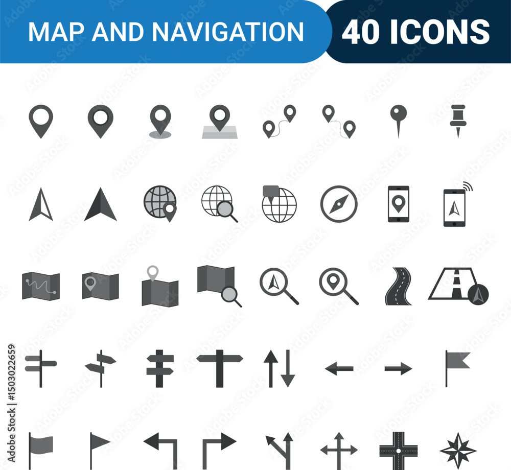Aufkleber high quality map and navigation icons for websites and applications