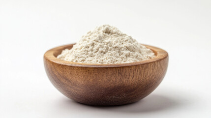 acacia Senegal powder in bowl, prebiotic soluble fiber supplement.
